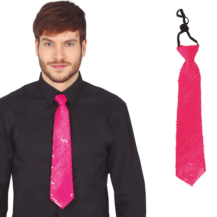 Neon Rosa Krawatte Glitter 37cm