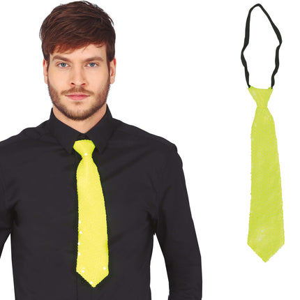 Neongelbe Krawatte Glitter 37cm