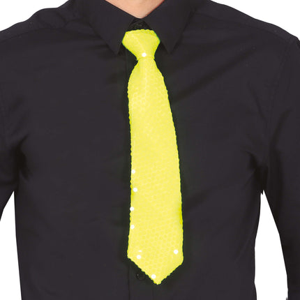Neongelbe Krawatte Glitter 37cm