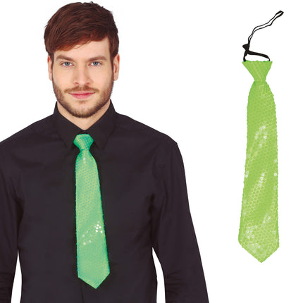 Neongrüne Krawatte Glitter 37cm