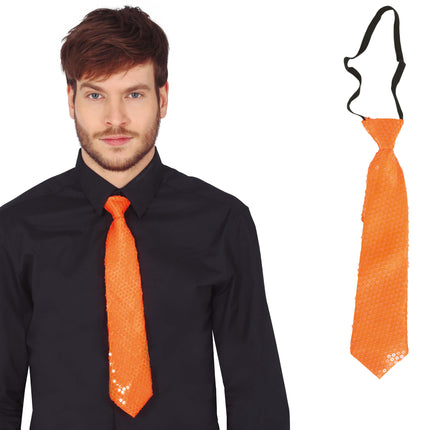 Neon Orange Krawatte Glitter 37cm