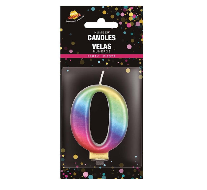 Regenbogen Kerze 0 Jahr Metallisch 8cm