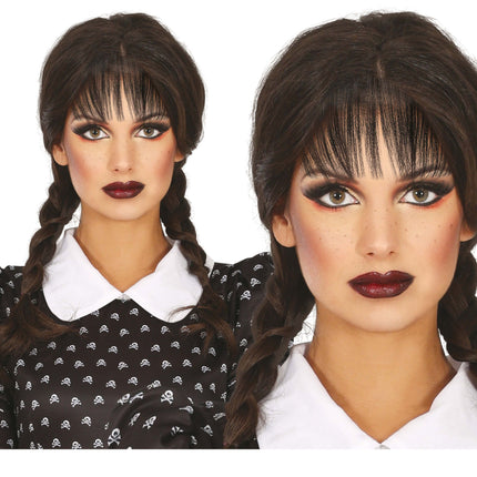 Schwarze Perücke mit Zöpfen