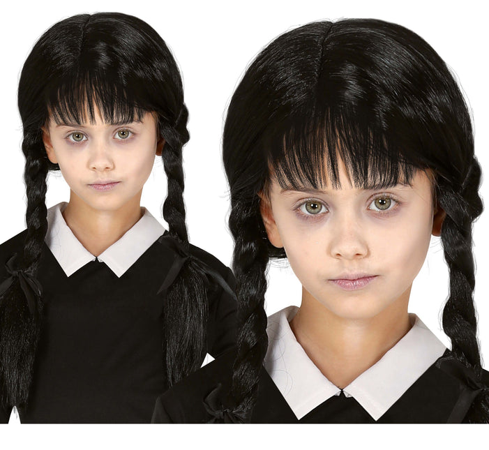 Schwarze Perücke mit Zöpfen Kind