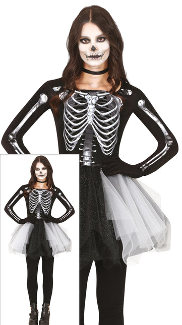 Skelett Halloween Kleid Damen Schwarz