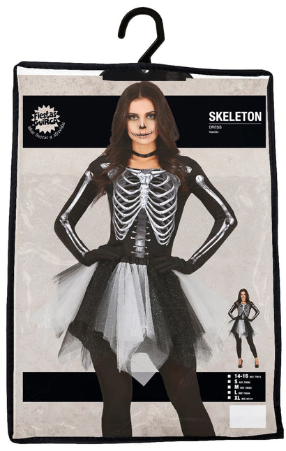 Skelett Halloween Kleid Damen Schwarz