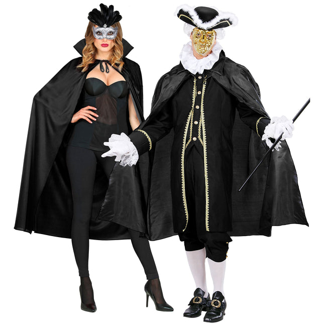 Halloween Cape Schwarz mit Kragen 1,3m
