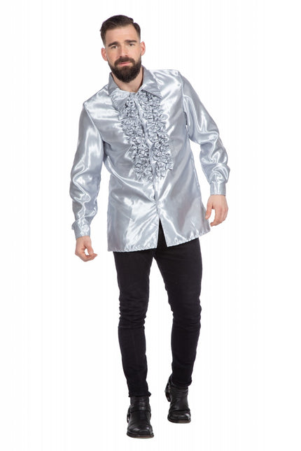 Disco Bluse Rüschen Silber