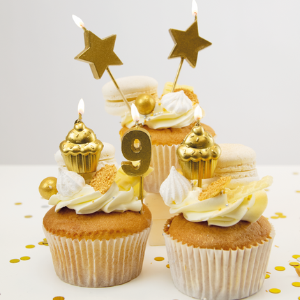 Kerzen 9 Jahre Cupcake Gold 17,5cm