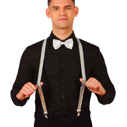 Silberne Hosenträger Pailletten Männer 72cm