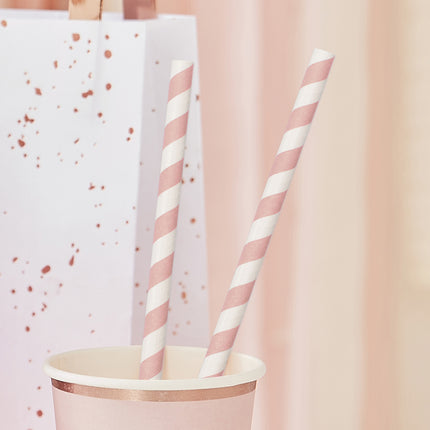 Strohhalme Rosa/Weiß gestreift 20cm 20Stk