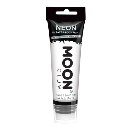 Moon Glow Neon UV Face Paint mit Schwammapplikator Weiß 75ml