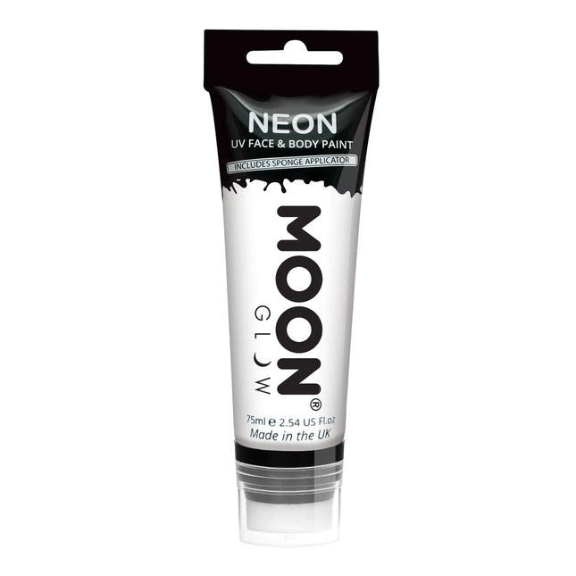 Moon Glow Neon UV Face Paint mit Schwammapplikator Weiß 75ml