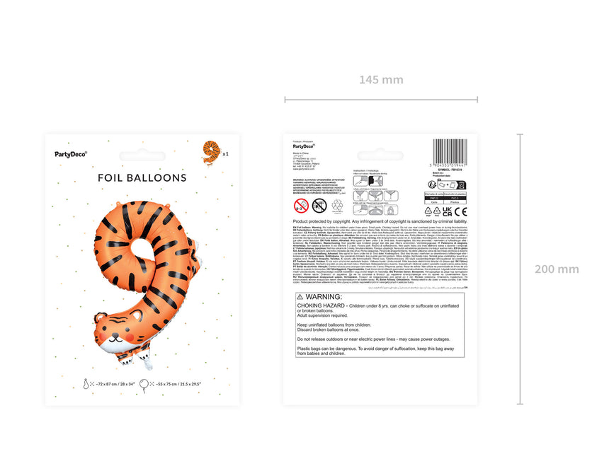 Heliumballon 9 Jahre Tiger Leer 76cm