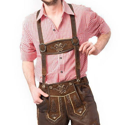 Lederhose Leder Kurz Dunkelbraun Genäht und Hosenträger