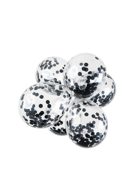 Konfetti Ballons Schwarz 30cm 6Stück