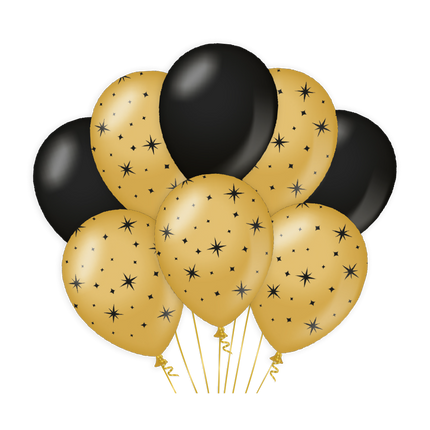 Gold Schwarze Ballons Sterne 30cm 6Stk