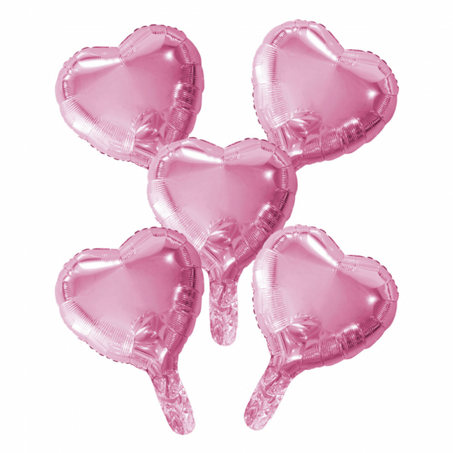 5 Folienballons Herz mit Papierstroh 9" babyrosa