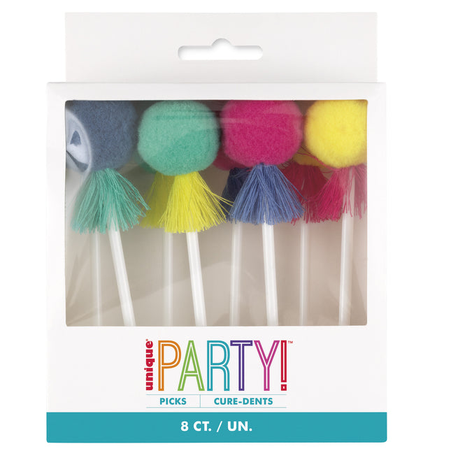 Bunte Cupcake Topper Pom Pom & Quasten 8Stk