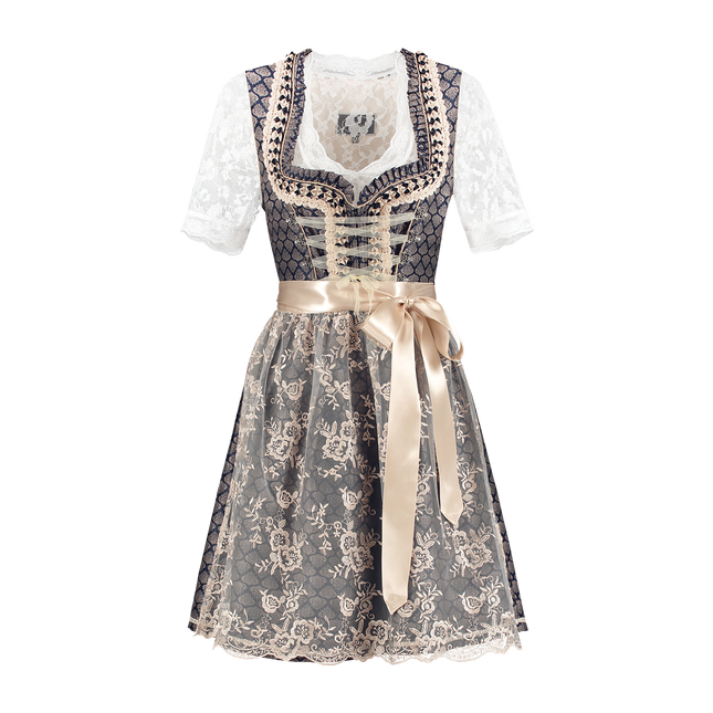 Blau Weiß Creme Dirndl Kleid Oktoberfest Damen 2 Stück