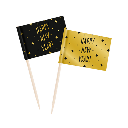 Cocktailstäbchen Frohes Neues Jahr 6,5cm 50Stk