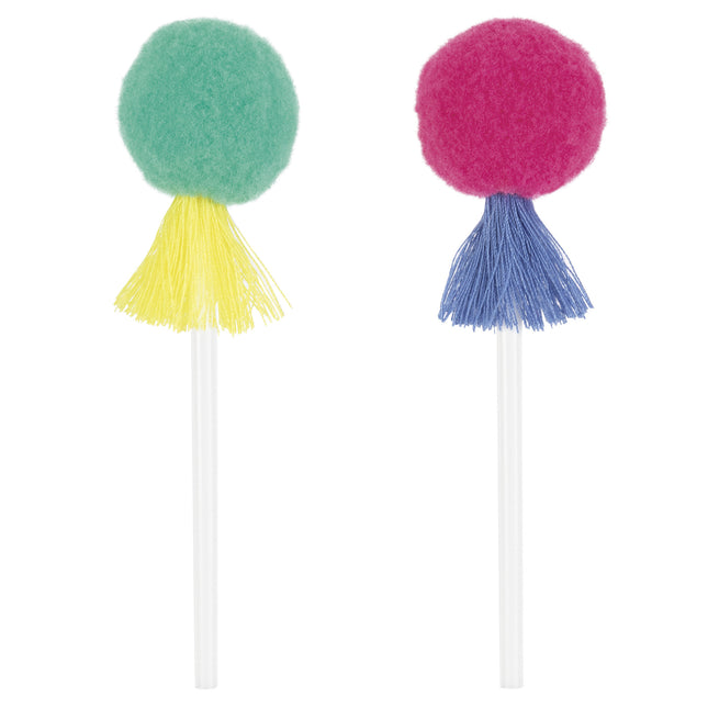 Bunte Cupcake Topper Pom Pom & Quasten 8Stk