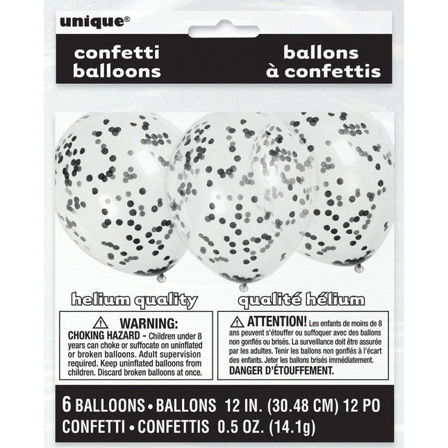 Konfetti Ballons Schwarz 40cm 6Stück