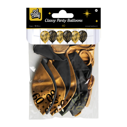 Ballons 60 Jahre Gold Schwarz 30cm 6 Stk