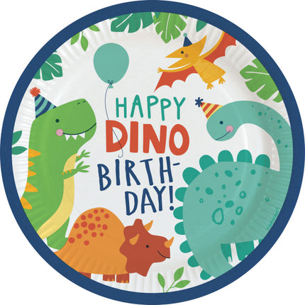 Bunte Dino-Teller Happy Birthday 23cm 8St