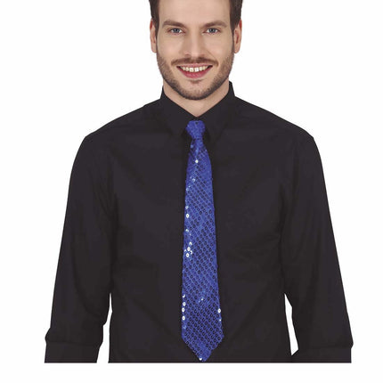 Blaue Krawatte Pailletten 35cm