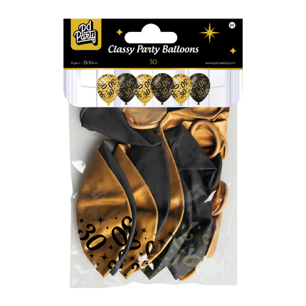 Ballons 30 Jahre Gold Schwarz 30cm 6 Stk