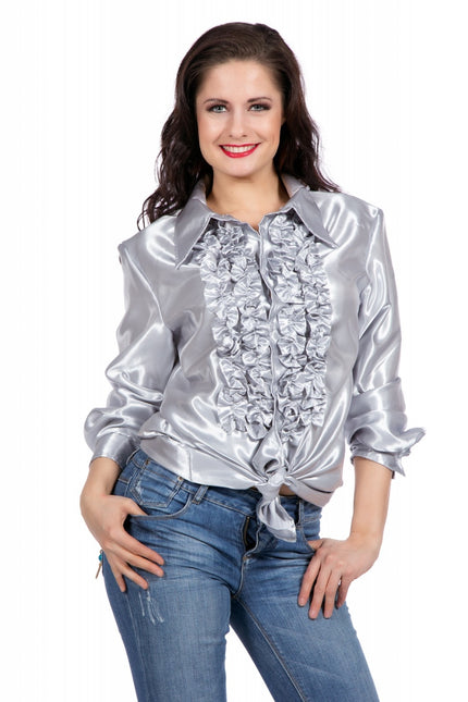 Disco Bluse Rüschen Silber