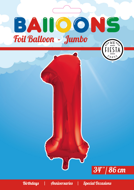 Folienballon Figur 1 Rot XL 86cm leer