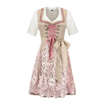 Gold Rosa Dirndl Kleid Oktoberfest Damen 2 Stück