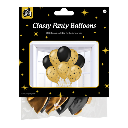 Gold Schwarze Ballons Sterne 30cm 6Stk