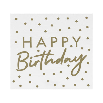 Happy Birthday Servietten Weißgold