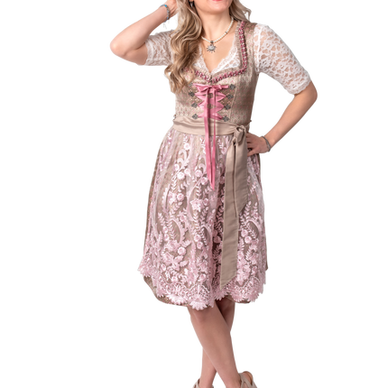 Gold Rosa Dirndl Kleid Oktoberfest Damen 2 Stück