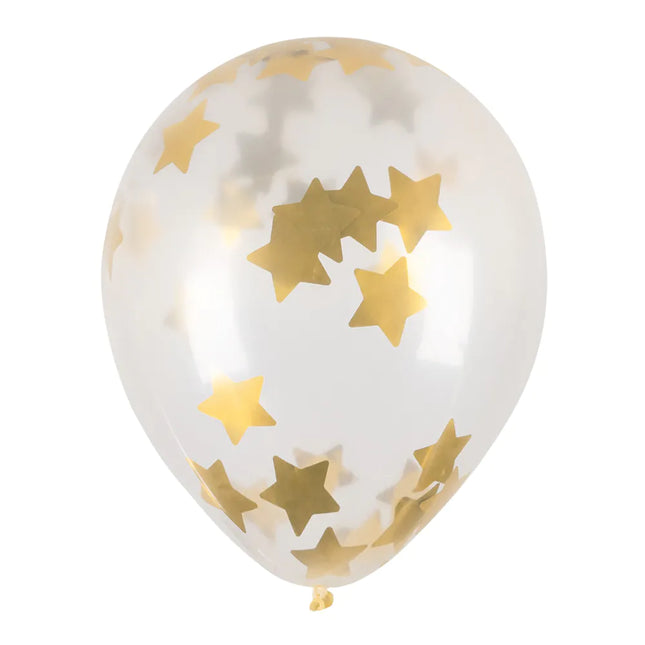 Transparente Konfetti-Ballons Gold Sterne 5 Stk