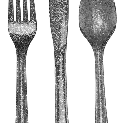 Silbernes Besteck Glitter Plastik 24Stück
