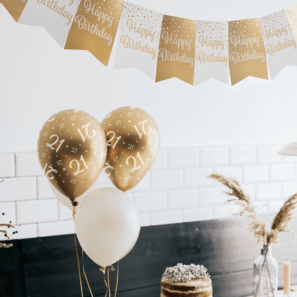 Banner Happy Birthday Gold Weiß 6m