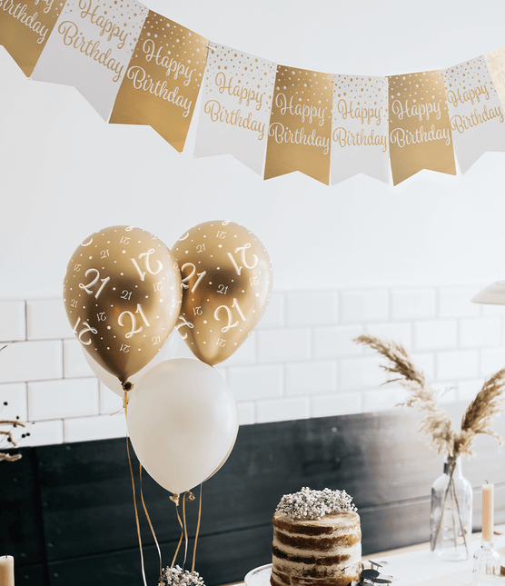 Banner Happy Birthday Gold Weiß 6m