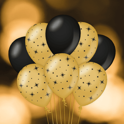 Gold Schwarze Ballons Sterne 30cm 6Stk