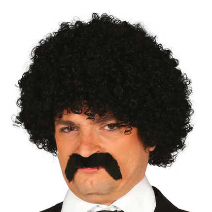 Schwarze Perücke lockiger Schnurrbart