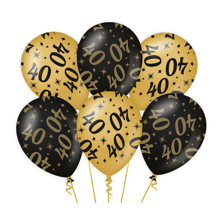 Ballons 40 Jahre Gold Schwarz 30cm 6Stk