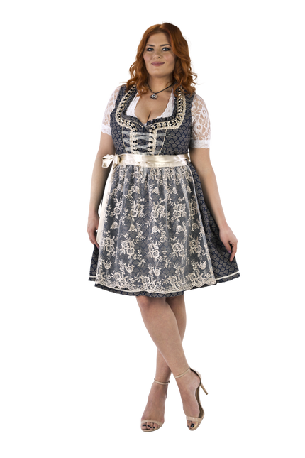 Blau Weiß Creme Dirndl Kleid Oktoberfest Damen 2 Stück