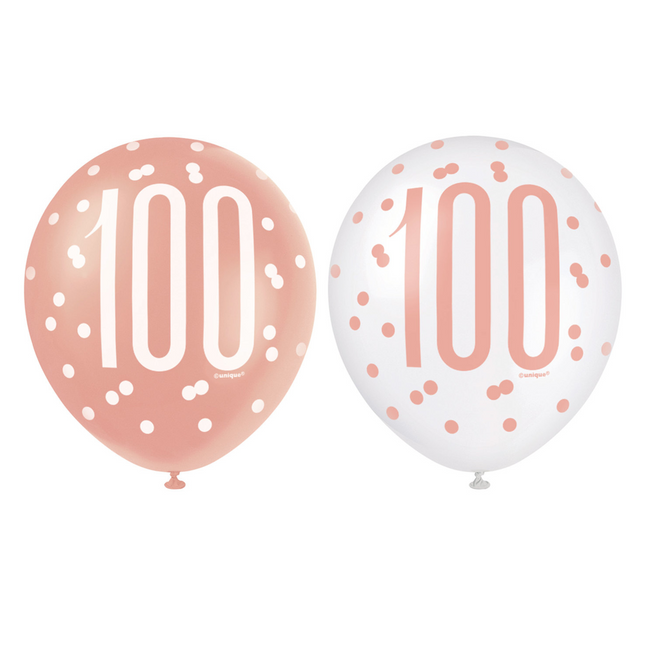 Luftballons 100 Jahre Rose Gold 30cm 6 Stk