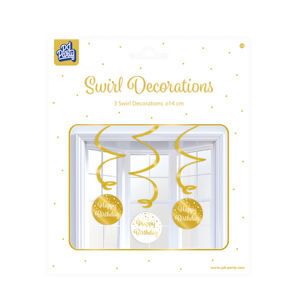 Hängende Dekoration Happy Birthday Gold Weiß 17cm 3Stück