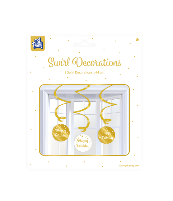 Hängende Dekoration Happy Birthday Gold Weiß 17cm 3Stück