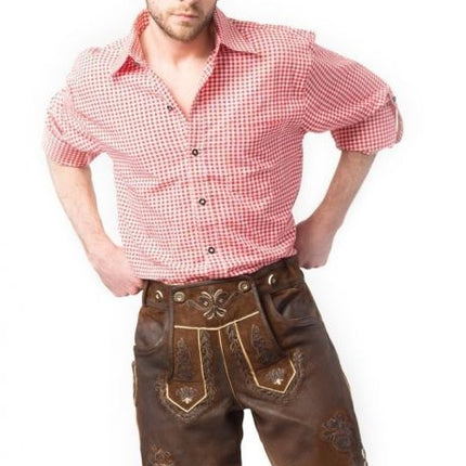 Lederhose Leder Kurz Dunkelbraun Genäht und Hosenträger