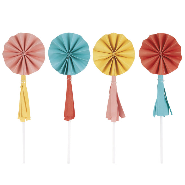 Bunte Cupcake Topper Mini Fächer mit Quasten 8 Stk